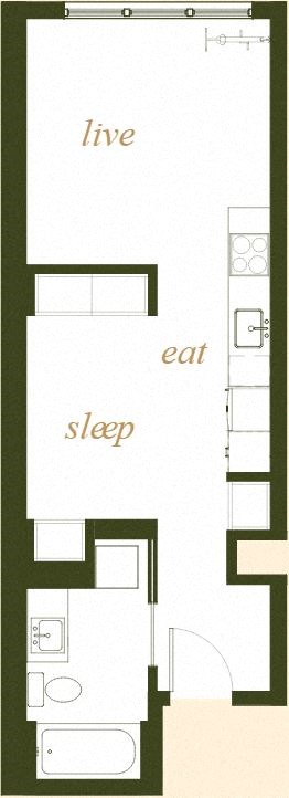 230 Ash Apartments Studio A2 Floor Plan